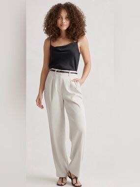 NWT Quince Stretch Pleated Wide Leg Pants in sand